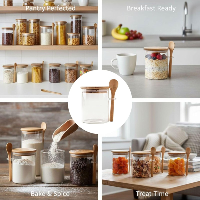 Varku 6 Pcs Glass Jars with Bamboo Lids and Spoons,