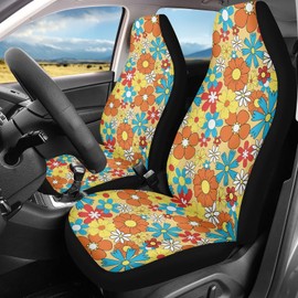 TOADDMOS Daisy Floral Blossoms Auto Seat Covers, 2 Packs Soft Polyester Automotive Seat Cover Vehicle Front Seats Interior for All Cars