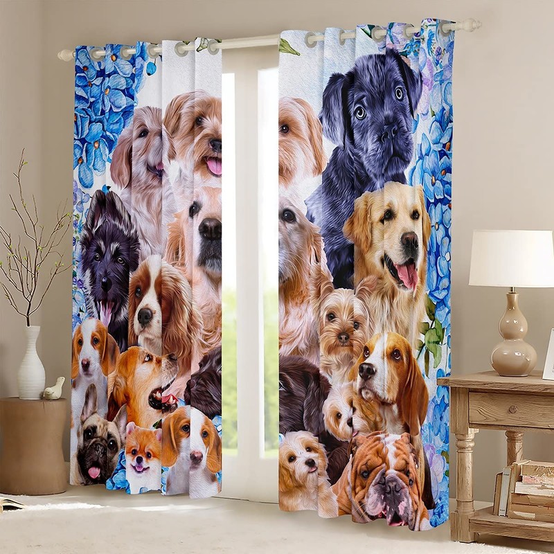 Cute Puppy Dog Window Drapes Cartoon Pet Pug Dog Bulldog
