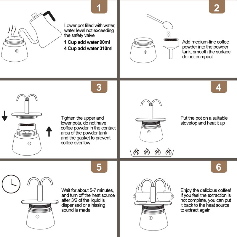 Uncoated 2 Cup Dual Pipe Moka Pot 304 Thickened Stainless