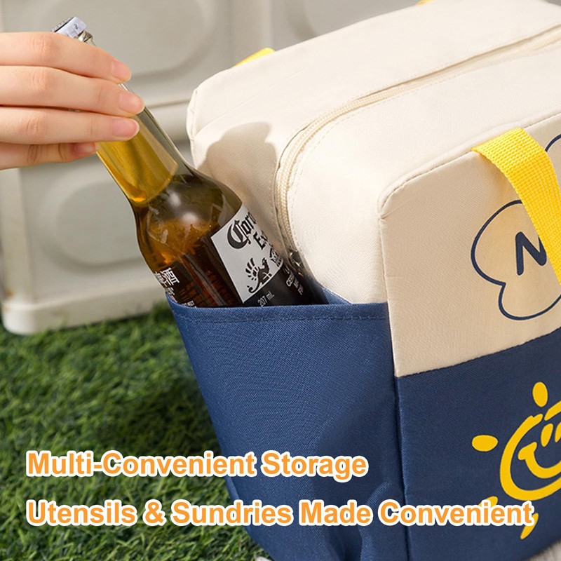 Insulated Lunch Bag with Foil Layer - Double Side Pockets,