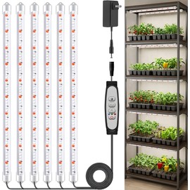 SDOVUERC 16'' 6 Bars Grow Light Strips for Indoor Plants with Auto ON/Off Timer 6/12/18H, 5 Dimmable Levels for Shelves Plant Growing(Pack 1)