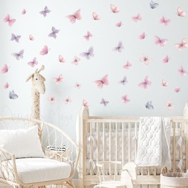 Butterfly Wall Decals - Pink and Purple Art Wall Decals Removable Peel and Stick for Kids Baby Nursery Living Room Bedroom Playroom Sofa TV Background Decorations (Butterfly Pink Purple Wall Stickers)