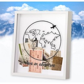 Sowoxdme Adventure Travel Shadow Box with Slot, 12 In Adventure Archive Box with Slot, Large Shadow Boxes Display Cases for Memories, Shadowbox Picture Frame for Wedding, Tickets (White)