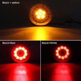 Partsam 4" Inch Round Led Trailer Taillights Stop Brake Lights Running Red and Amber Parking and Turn Signal Lights, Sealed Double Color Round Led Lights w/ Stainless Steel Rings Flange Mount (4Pack)