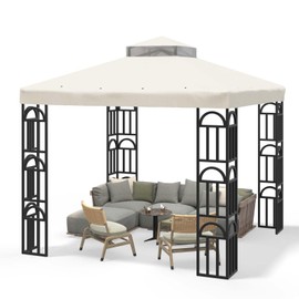 Go Beyond Gazebo 10x10 Canopy Replacement Top, Double Tiered Gazebo Covers with Air Vent, Pavilion Cover Sunshade Polyester, for Garden, Patio, Grill (Beige)