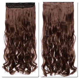 Silk-co 17inch One Piece Clip in Hair Extensions Curly AuburnOne Piece 5 Clips Hairpiece Synthetic Half Head Heat Resistant