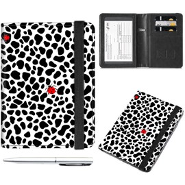 Passport and Vaccine Card Holder Cover Combo,Travel Passport Holder Wallet with RFID Blocking, Leather Vaccine Card Slot Passport Cover Case for Women & Men,Ladybug Black White cow print