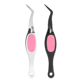sourcing map 2pcs Craft Tweezers Precision Crossing Lock Curved Stainless Steel Soft Reverse Grip Fine Tip Tweezers for DIY Craft Jewelry Beading Electronics, Black Silver Pink