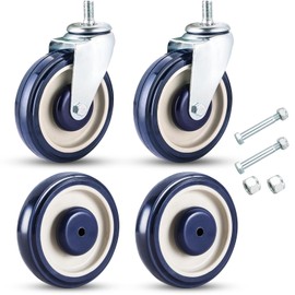 FLKQC 4 Pack Shopping Cart Replacement Wheels Kit 5-inch Stem Caster Wheels with Axles Bolt, Polyurethane Stepped and Full Tread Face w/Double Ball Bearing Shopping Cart Wheel (Blue)