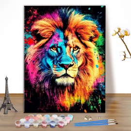 MEIYUDA Paint by Numbers Adults, DIY Set Adult Rainbow Lion Craft Set, 3 Brushes and Acrylic Paint, DIY Hand Painted Oil Painting Kit as a Gift and Home Decoration 30 x 40 cm (without Frame)