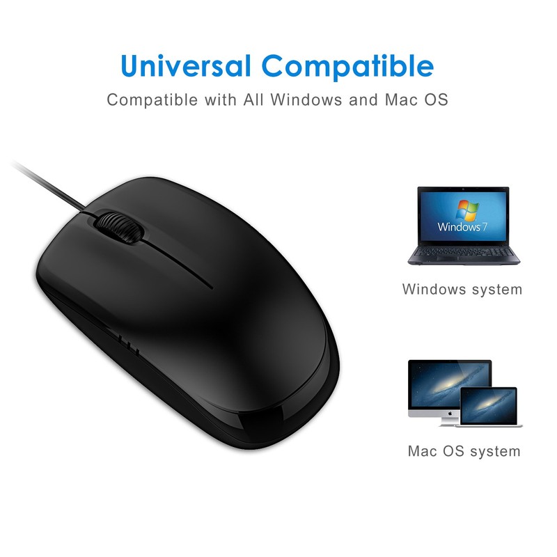 JETech 3-Button Wired USB Optical Mouse Mice (Black) - 0776