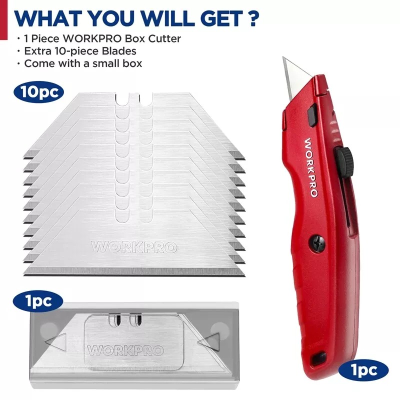 WORKPRO Premium Heavy-Duty Utility Knife Retractable All Metal with 10
