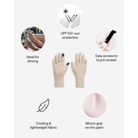 Solbari Women’s Driving Gloves UPF 50+ Sun Protection, Lightweight UV Shield for Hands, Breathable & Touchscreen-Compatible for Commuting, Traveling & Outdoors - Light Pink - Small