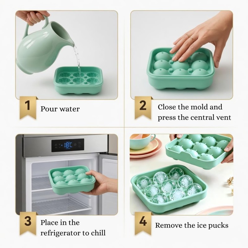 3D Soccer Ball Silicone Ice Mold, 9 Cavity Sphere Tray,