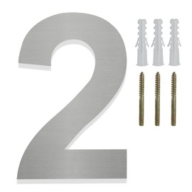 Fitous 6 inch Floating House Number For Outside, Stainless Steel Metal Modern Address Sign Numbers for Mailbox,Home Door,Warehouse Silver Number 2