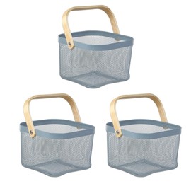 Tamatoshi Fruit and Vegetable Storage Basket Steel Mesh Basket with Handle, Blue, Set of 3