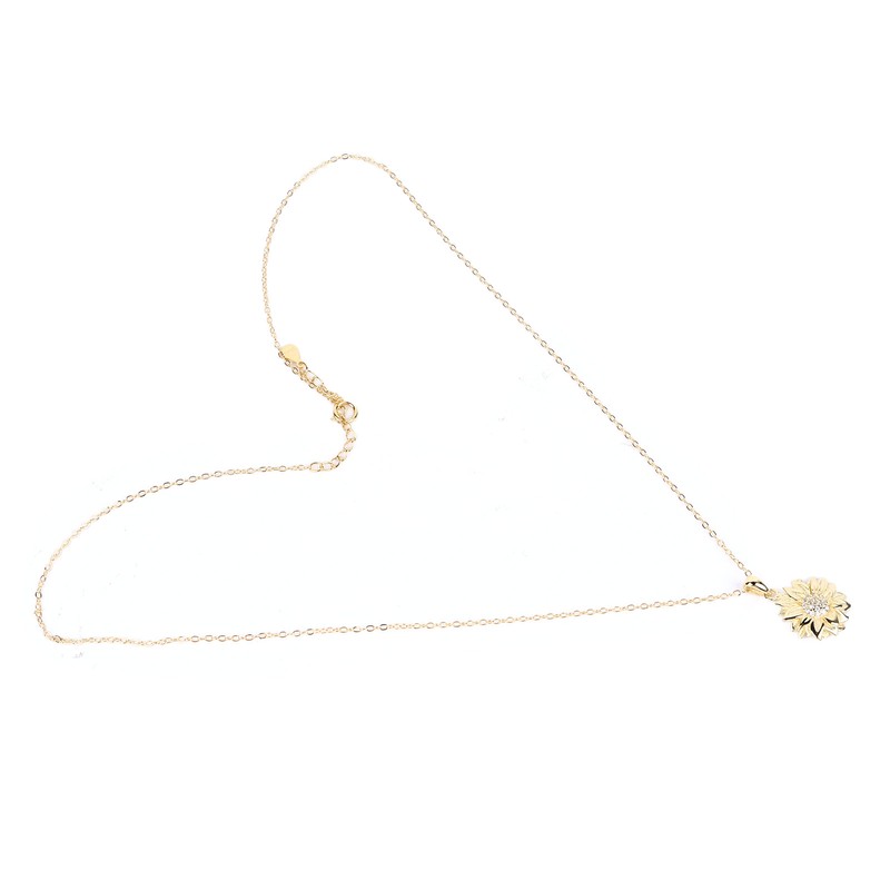 Pendant Necklace 925 Silver Sunflower Shape Gold Exquisite Shiny Elegant