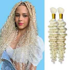Eileen 613 Blonde Human Braiding Hair 16 Inch 100g 2 Bundles Deep Wave Bulk Human Hair for Braiding Curly Human Hair for Boho Braids
