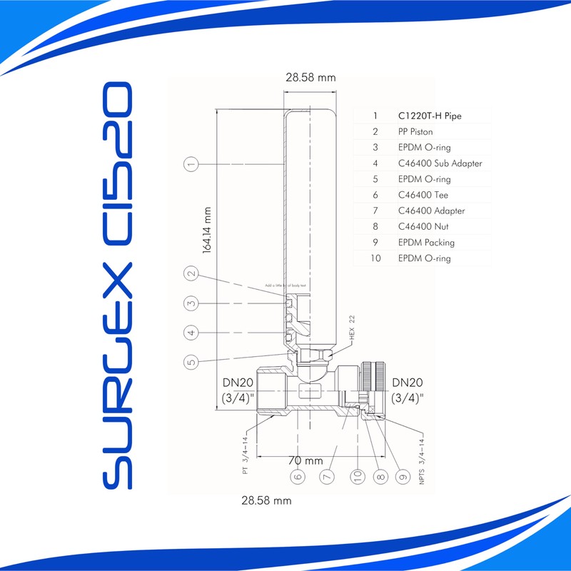 SURGEx Washing Machine Water Hammer Arrester C1520 DN20 BSP Lead