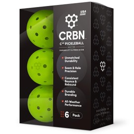 CRBN C40 Pickleball Balls 6 Pack - Outdoor Pickleball Balls - Built for Durability & Precision - Roto-Molded 1-Piece Design