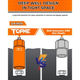 Topme Deep Bolt Extractor Set,16 PCS Impact Bolt & Nut Remover Set, Stripped Lug Nut Remover, Extraction Socket Set for Removing Spark Plug, Damaged Rounded-Off Bolts, Nuts, Studs, Threaded Tubes