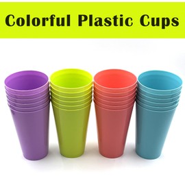 Cheardia 24 Pack Plastic Tumbler Cups, 13 oz Plastic Cups Reusable Colored Beverage Cups, Stackable Drinking Glasses Set for Parties, Smoothies, Juice, BBQ, Picnics