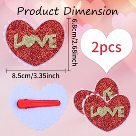 Valentine's Day Hair Clip Heart-shaped Bow Hair Clips for Girls Happy Valentine's Day Barrettes Cute Hair Accessories Nonslip Hair Clamp Clips for Thick and Thin 2Pcs