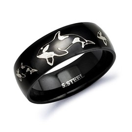 8mm Black Plated Stainless Steel Ring with Engraved Orca Killer Whale Design Sizes 5 to 15 (11)