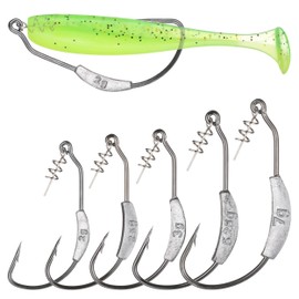 Twistlock Fishing Hooks with Weight, 25pcs Worm Hooks with Centering Pin Spring Weighted Swimbait Hooks for Soft Plastic Lures Baits Bass Fishing