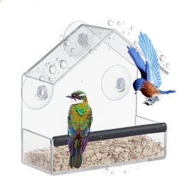 Clear Window Bird Feeders 15 * 15 * 6 cm Transparent Acrylic Window Bird Feeder Sturdy and Durable Birds House with Rubber Pad and Strong Suction Cups for for Garden Outdoor
