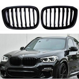 Black Performance Style Kidney Grille Compatible with X3 X4 2018-2021 G01 G02 Front Hood Grill Insert Replacement(2pc set Gloss Black Single Slat)