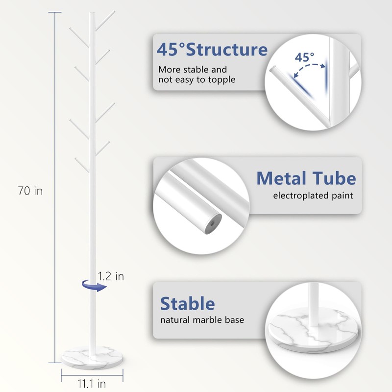 Durmmur Heavy Duty Coat Rack with Natural Marble Base, Freestanding