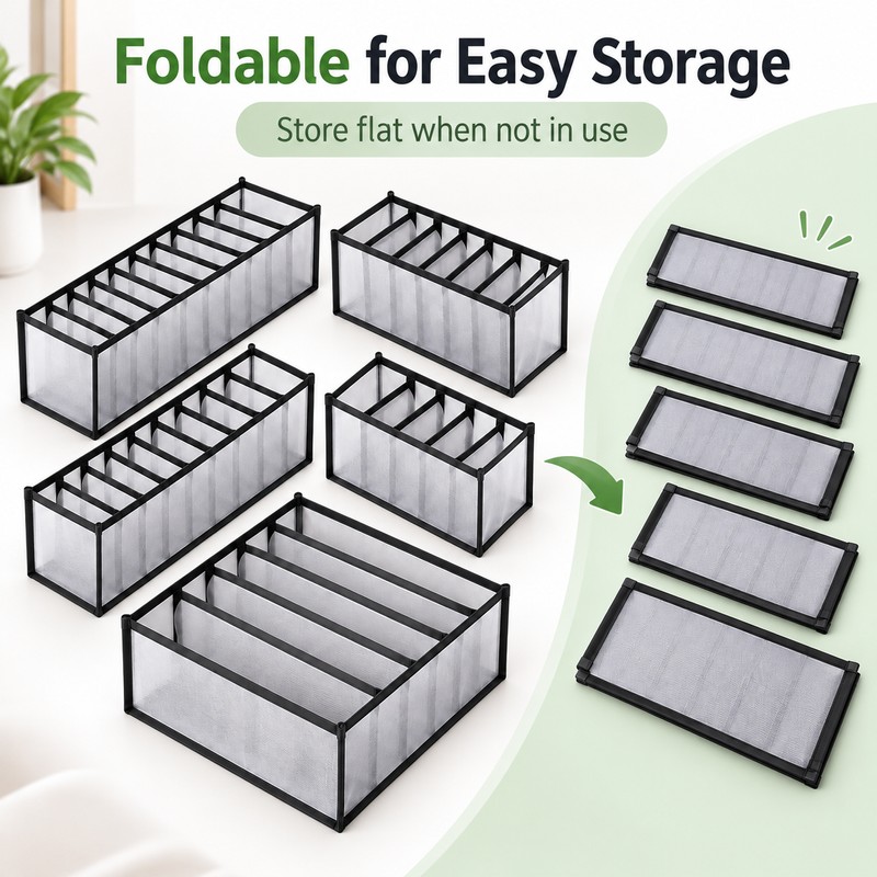 5-Pack Foldable Drawer Organizers for Underwear & Bras – Lightweight