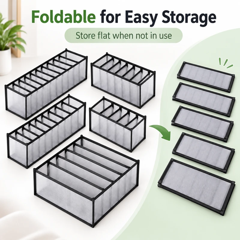 5-Pack Foldable Drawer Organizers for Underwear & Bras – Lightweight
