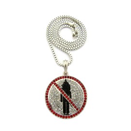 NYFASHION101 Red Stone Stud Border Rapper Music Video Monster Logo Pendant w/ 24" Chain Necklace - Silver-Tone, 2mm Box Chain