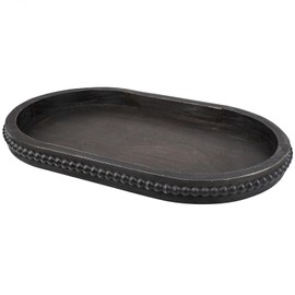 Hrastany Vintage Black Oval Wood Decorative Ottoman Tray for Coffee Table Kitchen Counter, Living Room, Handcrafted Wooden Serving Tray for Table Centerpiece