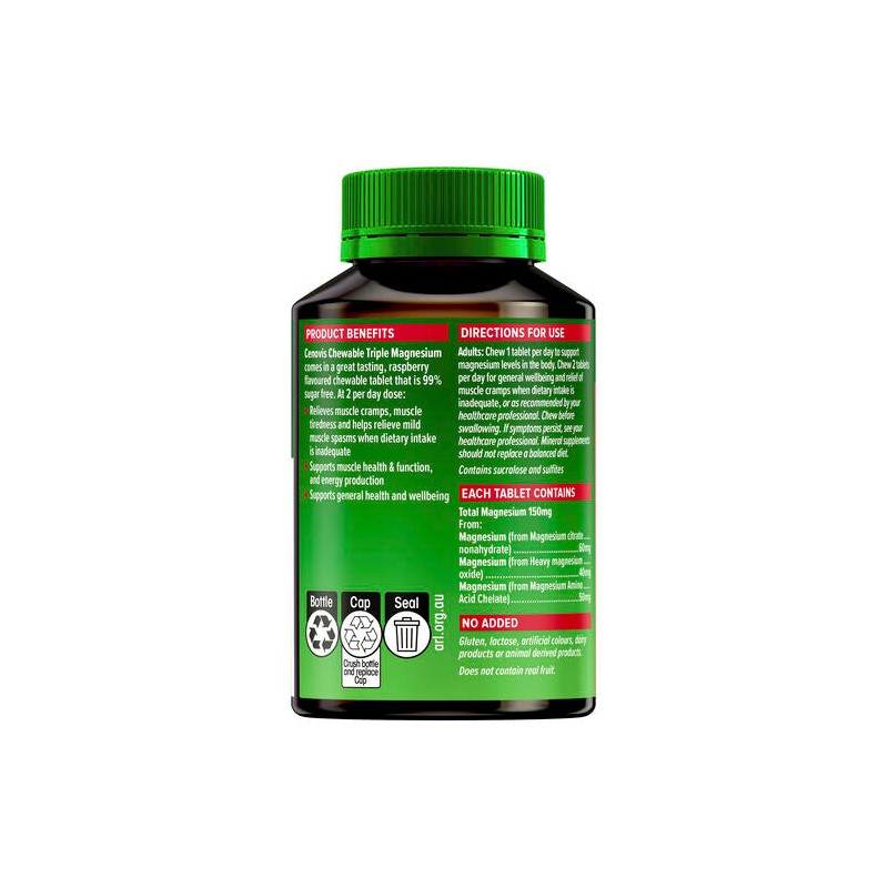 Cenovis Chewable Triple Magnesium Mg Raspberry Flavour Chewable Tablets 60