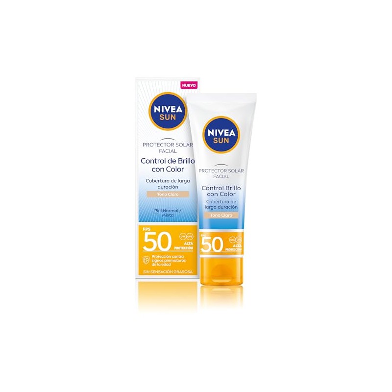 Protector Solar Facial NIVEA SUN Control Brillo Tono Claro, Cobertura