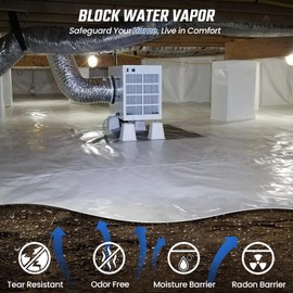 Crawl Space Vapor Barrier - 15 Mil Vapor Barrier - (12' x 24'), Tear Resistant, Heavy Duty Vapor Barrier Plastic, Drop Cloth Moisture Barrier Plastic Sheeting Covering for Crawlspace Encapsulation