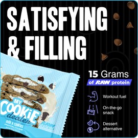 My Cookie Dealer Protein Cookies, Milk & Cookies (2.2oz, Pack of 12) - 15g Protein per Cookie - Individually Wrapped Workout Snacks for On-The-Go Travel