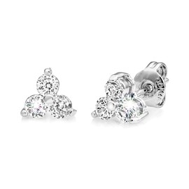 Silver Plated Three Stone Earrings with Zircondia® Crystals, Silver, Cubic Zirconia Crystal