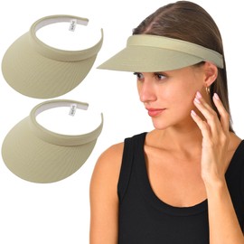 Paquete de 2 viseras para mujeres y hombres, visera ajustable para el sol, gorra de ala ancha, Caqui, 6 3/4-7 1/4