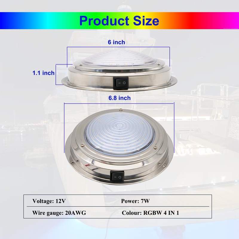 Vcanuplms Marine Boat Dome Lights, 7 Inch RGBW LED Cabin