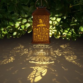 Butterfly Solar Lantern Outdoor Waterproof Hanging Christmas Lights Butterfly Dandelions Garden Decor Birthdays Gifts for Women Mom Grandma Metal Solar LED Light for Patio, Yard, Pathway,Landscape