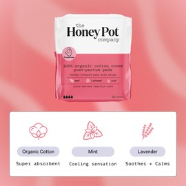 The Honey Pot Company The Honey Pot Company - 48ct - Herbal Postpartum Pads w/Wings - Infused w/Essential Oils for Cooling Effect, Organic Cotton Cover, & Ultra-Absorbent