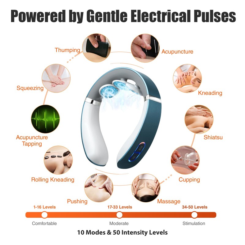 Auxoliev Neck Massager with Heat, 9 Modes and 50 Intensity,