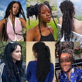 Leeven 18 Inch Dreadlock Extension 20 Strands Synthetic Single Ended Dreads Soft Handmade 0.6 Width Thin Reggae Dreadlocks Black Hippie Dreads extensions /1B#