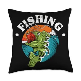 Angler, Fischer, Angel Fish Fish Outifts And Gifts Angel, Angler Fisherman Outfit Bass Fishing Throw Pillow, 18x18, Multicolor