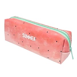 Leather Pencil Case, Aesthetic Pencil Case Large Pen Bag Stationery Pouch Cosmestic Make Up Bag for Student School College Office Girls Gifts (Watermelon)